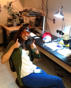 Lab member wearing nice sunglasses