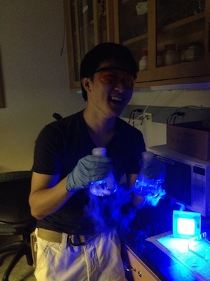 Steven posing playfully in the lab