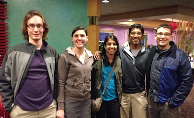 2014 senior thesis students from the Carter and Trapani Labs at dinner